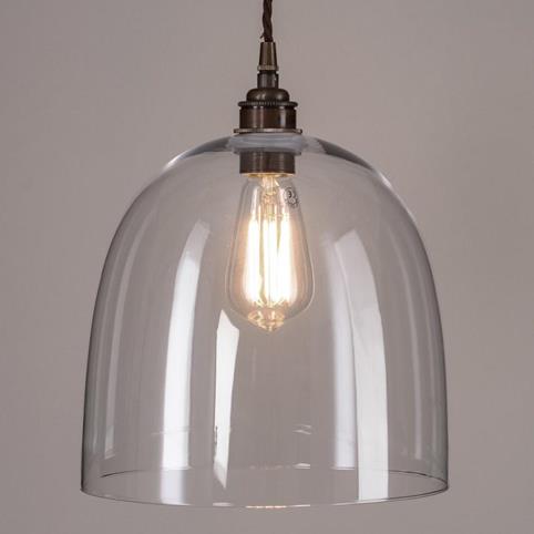 SIMPLE CLEAR Bell Glass Pendant Ceiling Light - Large in Antique Brass