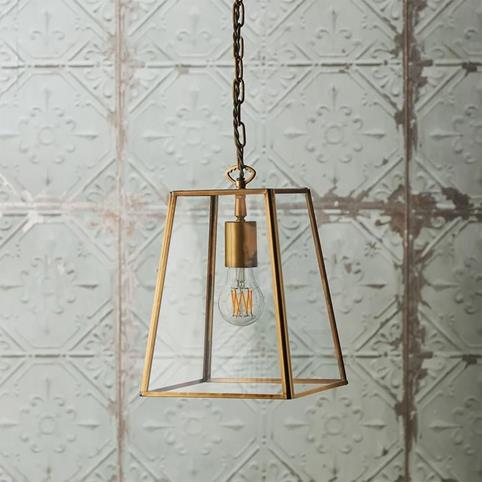 LUXOR CLEAR Glass and Brass Lantern Pendant Ceiling Light - Medium