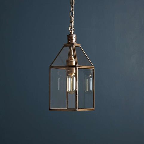 SMALL CARRINGTON Vintage Style Lantern Pendant Light in Antique Brass