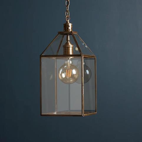 LARGE CARRINGTON Vintage Style Lantern Pendant Light in Antique Brass