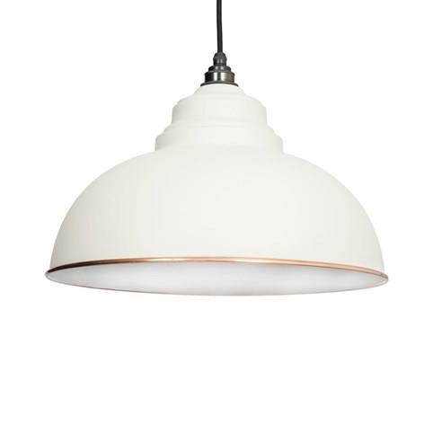 LARGE Pastel Coloured Dome Pendant Light with Copper Trim in Off-White