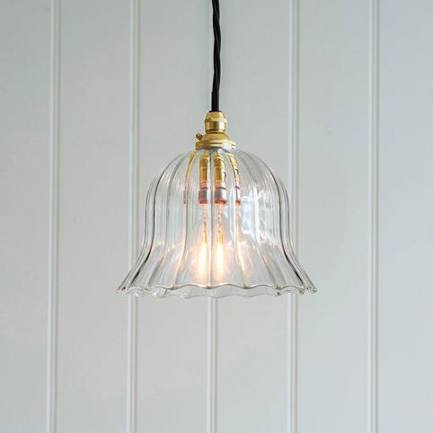 BODIUM RIBBED Glass Pendant Light - Small in Polished Brass