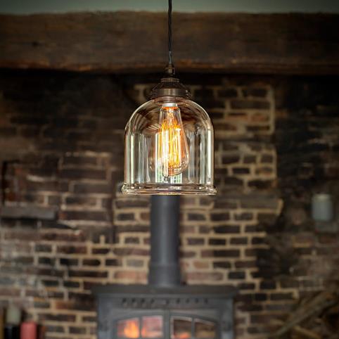 HYTHE CLEAR Glass Pendant Light- Small in Antique Brass