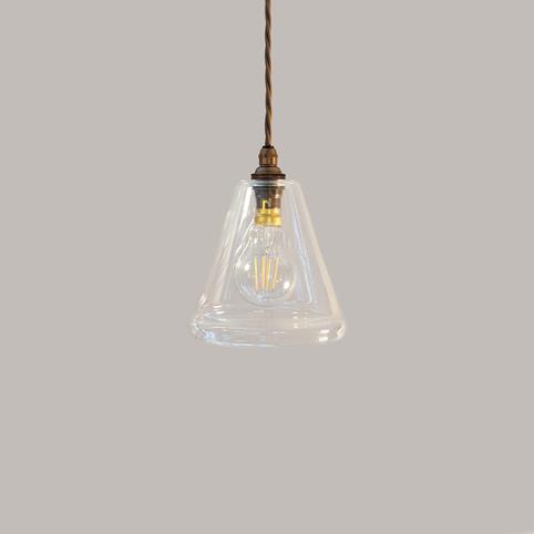 RYE CLEAR Glass Pendant Light- Small in Antique Brass