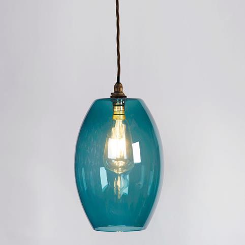 CAMBER TEAL Glass Pendant Light in Antique Brass