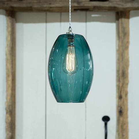 CAMBER TEAL Glass Pendant Light- Large in Nickel