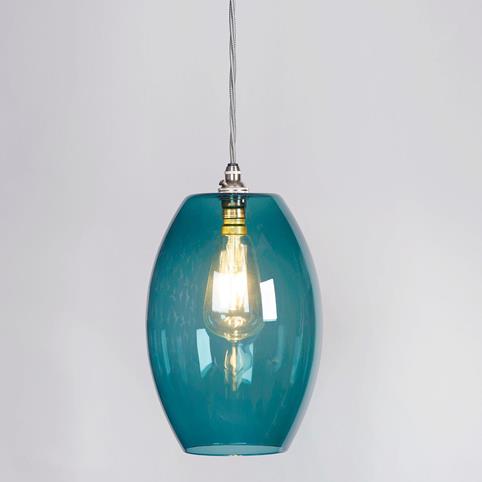 CAMBER TEAL Glass Pendant Light- Large in Nickel