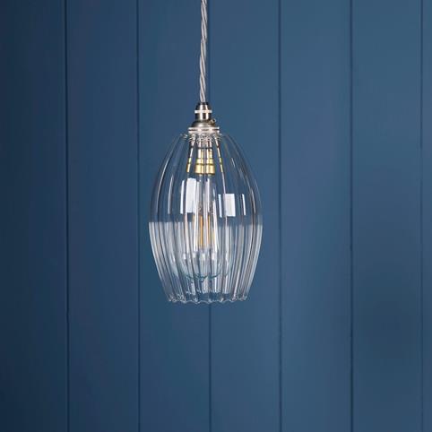 CAMBER RIBBED Glass Pendant Light- Small in Nickel