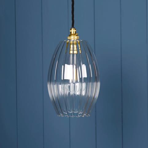 CAMBER RIBBED Glass Pendant Light- Medium in Polished Brass