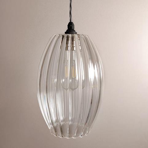 CAMBER RIBBED Glass Pendant Light- Large in Bronze