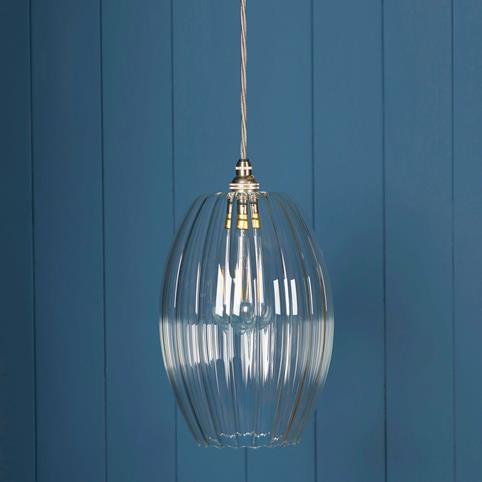 CAMBER RIBBED Glass Pendant Light- Large in Nickel