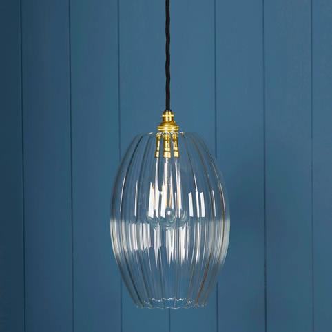 CAMBER RIBBED Glass Pendant Light- Large in Polished Brass