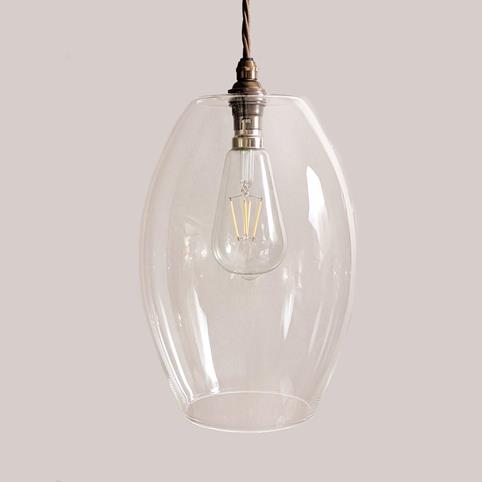 CAMBER CLEAR Glass Globe Pendant Light- Large in Antique Brass