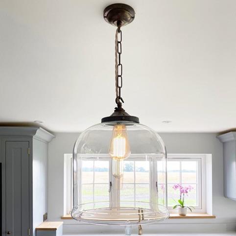 HYTHE CLEAR Glass Pendant Light- Large in Antique Brass