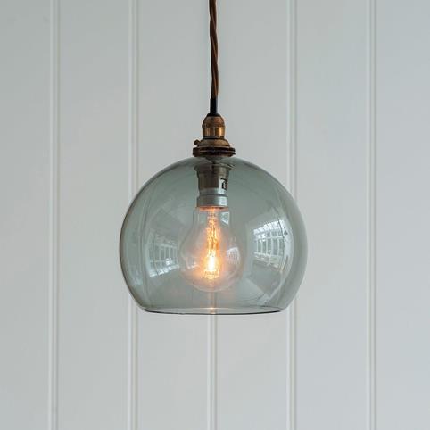 SOHO SMOKED Glass Pendant Light- Small in Antique Brass