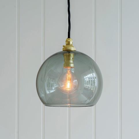 SOHO SMOKED Glass Globe Pendant Light- Medium in Polished Brass