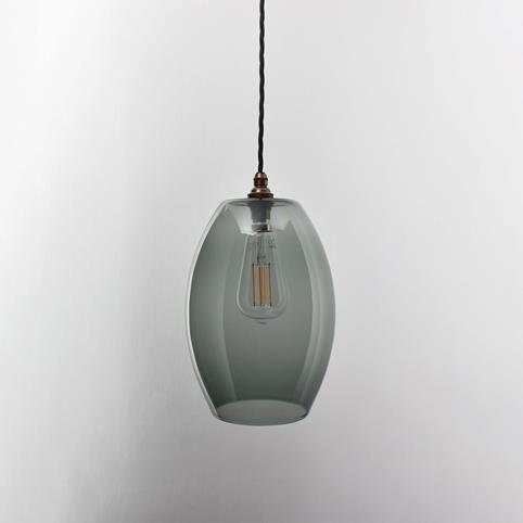 CAMBER SMOKED Glass Pendant Light - Large  in Antique Brass