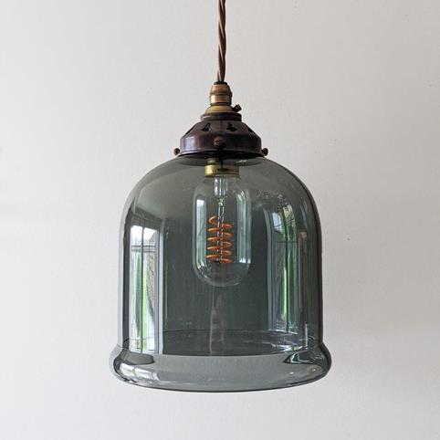 HYTHE SMOKED Glass Pendant Light - Small in Antique Brass