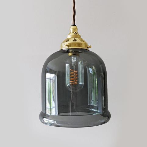 HYTHE SMOKED Glass Pendant Light - Small in Polished Brass