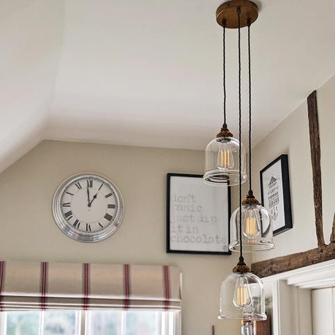 HYTHE CLEAR Glass 3 Cluster Pendant Light - Small in Antique Brass