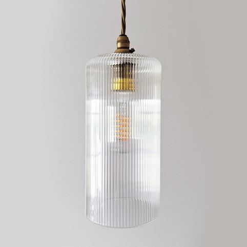 BROOK RIBBED Glass Pendant Light in Antique Brass