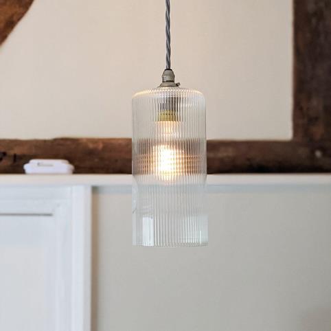 BROOK RIBBED Glass Pendant Light in Nickel