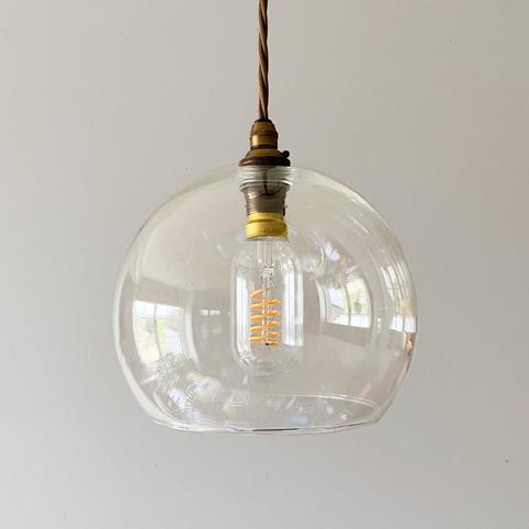 SOHO CLEAR Glass Globe Pendant Light - Medium in Antique Brass