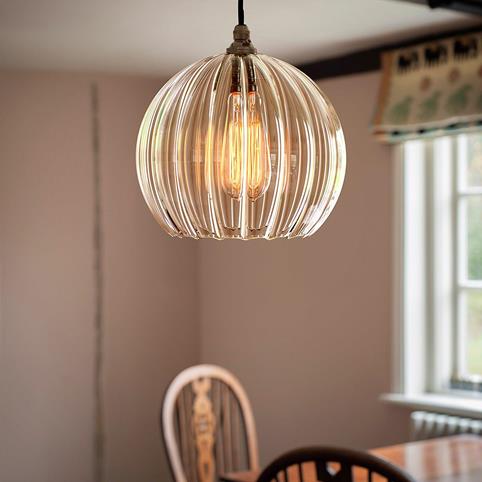 SOHO RIBBED Glass Pendant Light - Large in Antique Brass
