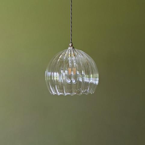 SOHO RIBBED Glass Globe Pendant Light - Extra Large in Nickel