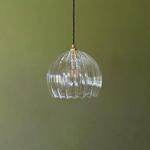 SOHO RIBBED Glass Globe Pendant Light - Extra Large in Polished Brass