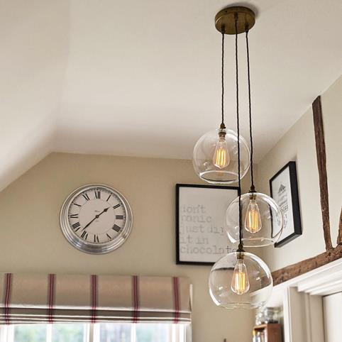 SOHO CLEAR Glass 3 Cluster Pendant Light - Large in Antique Brass