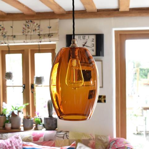 CAMBER CLEAR Amber Glass Pendant Light - Large in Nickel