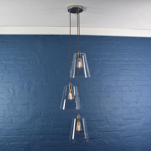 NEWBURY LARGE TAPERED 3 Drop Cluster Pendant Light in Polished Brass