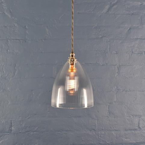 MARGATE RIBBED Glass Pendant Light- Small in Nickel
