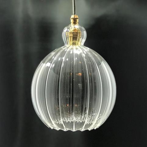 WHITSTABLE RIBBED Glass Pendant Light - Large in Brass