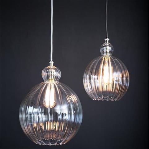 WHISTON RIBBED Glass Pendant Light - Large in Nickel