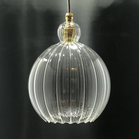 WHISTON RIBBED Glass Pendant Light - Small in Brass
