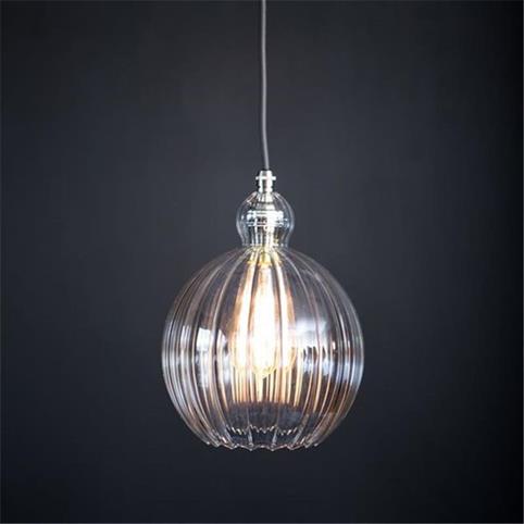 WHITSTABLE RIBBED Glass Pendant Light - Small in Nickel