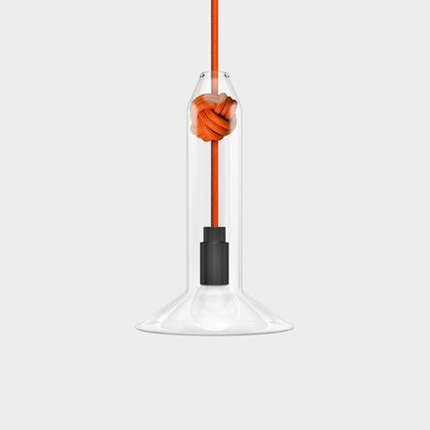 CONTEMPORARY Small Clear Glass Knot Pendant Light in Orange