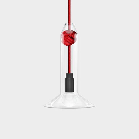 CONTEMPORARY Small Clear Glass Knot Pendant Light in Red