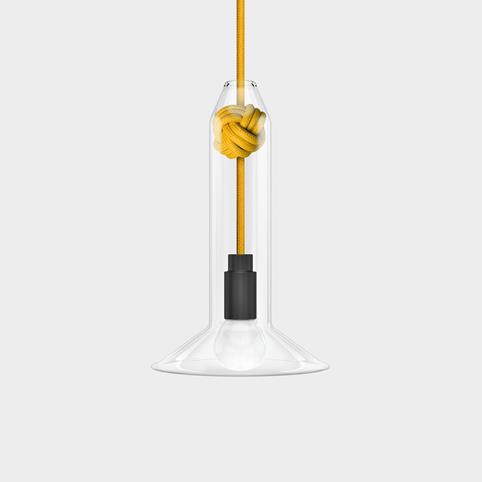 CONTEMPORARY Small Clear Glass Knot Pendant Light in Yellow