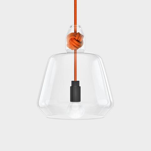 CONTEMPORARY Large Clear Glass Knot Pendant Light in Orange
