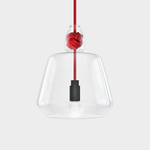 CONTEMPORARY Large Clear Glass Knot Pendant Light in Red