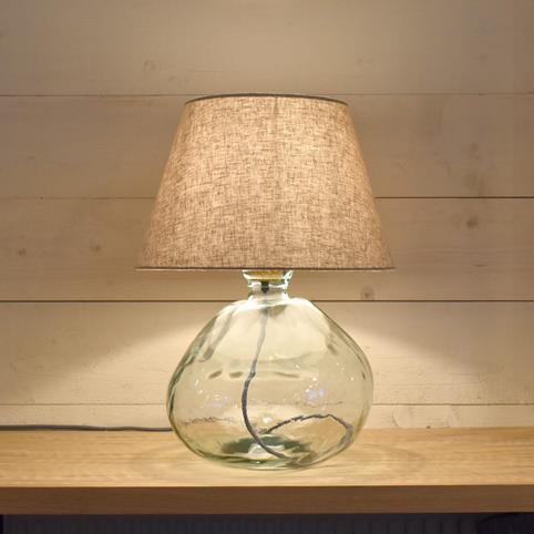 RECYCLED GLASS Rum Round Table Lamp with Shade in Clear