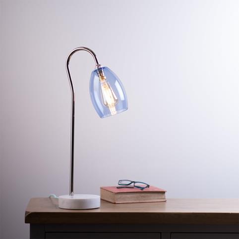 HUTTON Table Lamp - Nickel in Light Blue