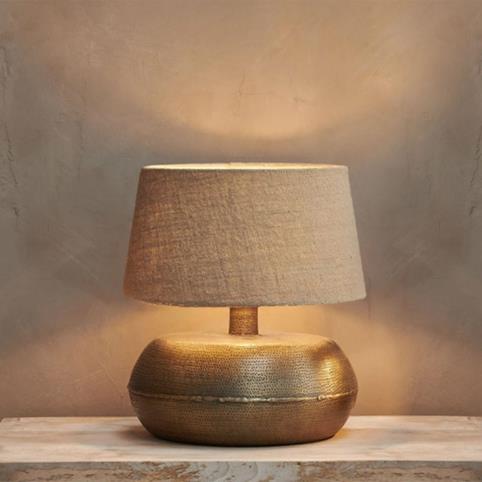 LUMBU Table Lamp with Shade  in Antique Brass