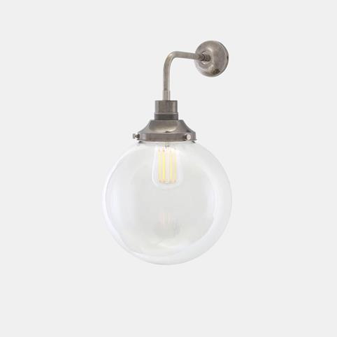 SIMPLE CLEAR Glass Globe Wall Light - 25cm in Antique Silver
