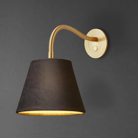 PHOEBE VELVET GREY Lampshade Wall Light - Full Adjustable in Antique Brass