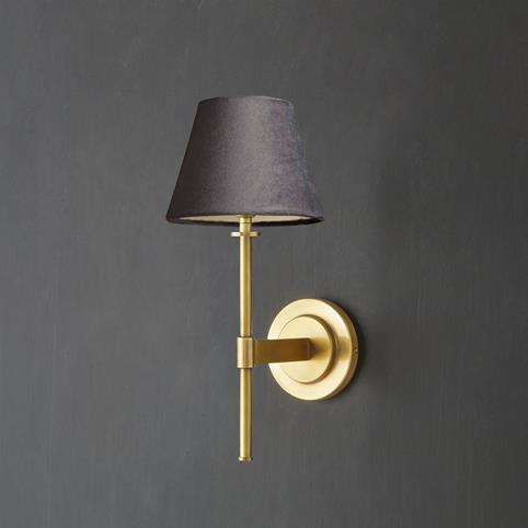 TREMMERS Fabric Shaded Antique Brass Wall Light in Grey