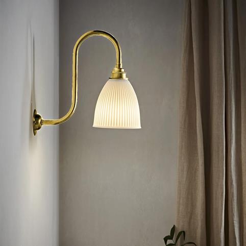 HARTLIP RIBBED Ceramic Wall Light - Long Swan Neck in Polished Brass
